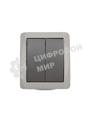 Выключатель двухклавишный Kranz INDUSTRIAL открытой установки, IP54 серый