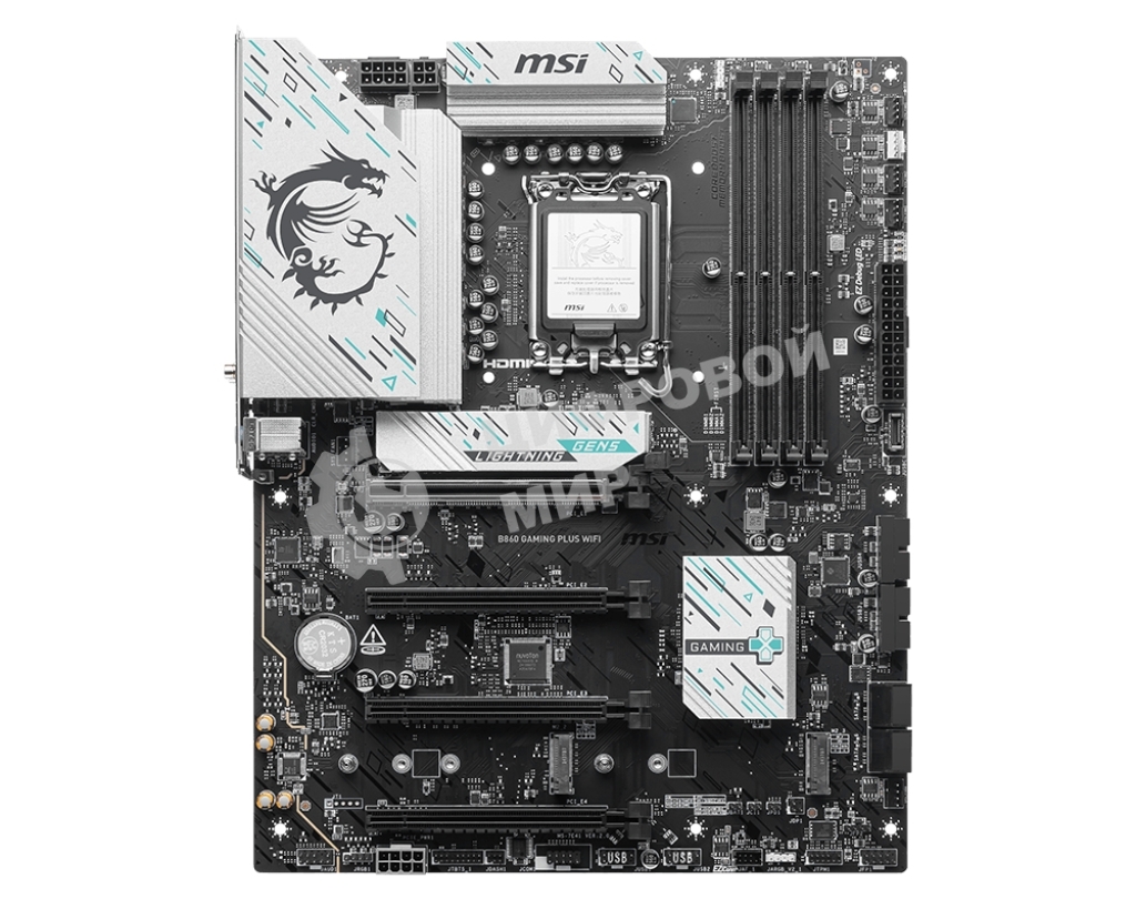 Материнская плата MSI B860 GAMING PLUS WIFI, LGA 1851, Intel B860, 4xDDR5, 4xSATA, 3xM.2, 1xPCIe 4.0 x4, 1xPCIe 5.0 x16, 1xDP, 1xHDMI, 1xUSB-C, 1x 5Gb LAN, 4xUSB-A 2.0, 2xUSB-A 3.2 Gen 1, 2xUSB 3.2 Gen 2, 7.1, 3x3.5 мм, ATX
