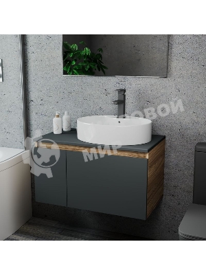 Комплект для ванной, 3 предмета (Тумба подвесная Bau Blackwood 80 графит + Раковина BAU 51х41, с отв. под см-ль, Смеситель Hotel Black, черный)