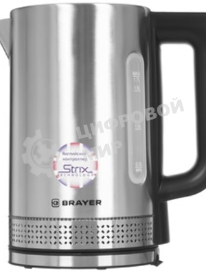 Чайник электрический BRAYER BR1060 2200 Вт, 1.7 л, стальной/черный