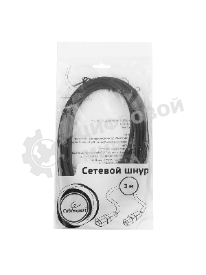 Кабель питания сист.блок-монитор Cablexpert PC-189-1-3M, 3м, C13-C14, 3x1кв.мм., черный, с заземлением