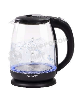 Чайник электрический Galaxy Line GL 0554, черный, стекло, 2000 Вт, 1,8 л, LED-подсветка, шкала уровня воды, корпус из термостойкого стекла