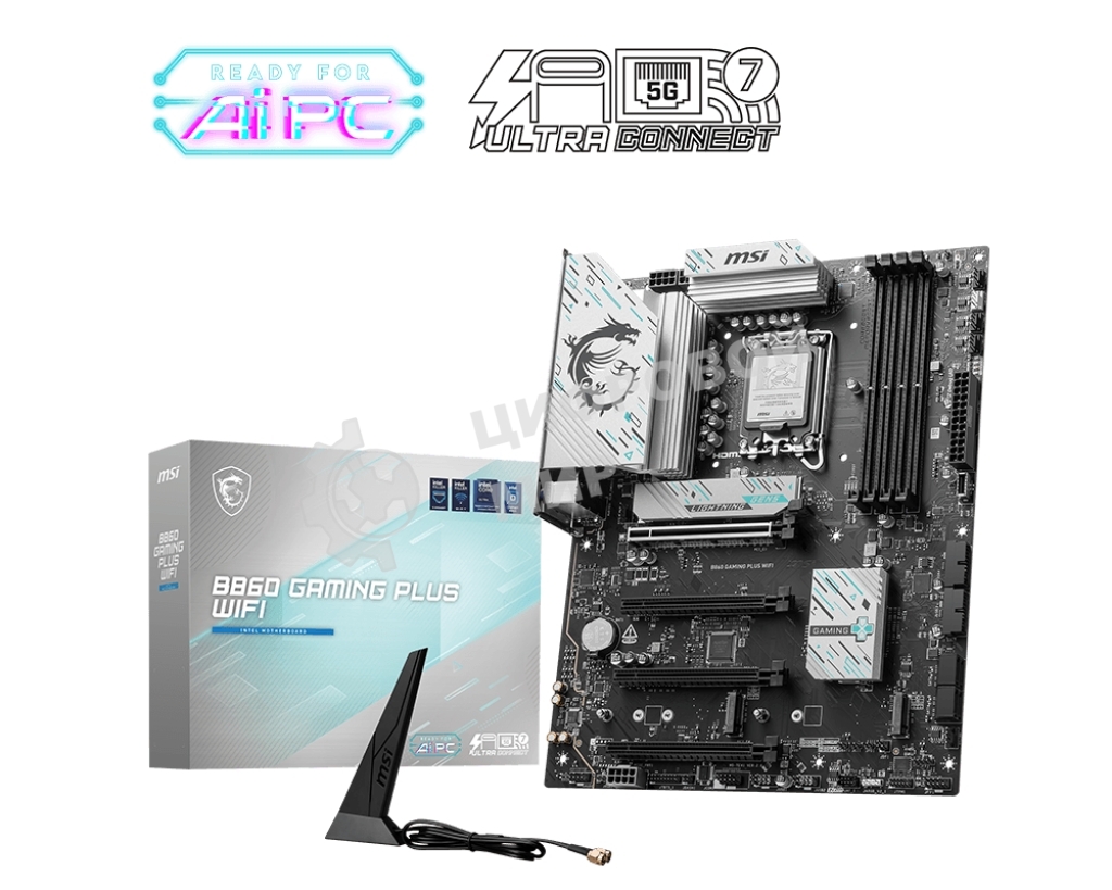 Материнская плата MSI B860 GAMING PLUS WIFI, LGA 1851, Intel B860, 4xDDR5, 4xSATA, 3xM.2, 1xPCIe 4.0 x4, 1xPCIe 5.0 x16, 1xDP, 1xHDMI, 1xUSB-C, 1x 5Gb LAN, 4xUSB-A 2.0, 2xUSB-A 3.2 Gen 1, 2xUSB 3.2 Gen 2, 7.1, 3x3.5 мм, ATX