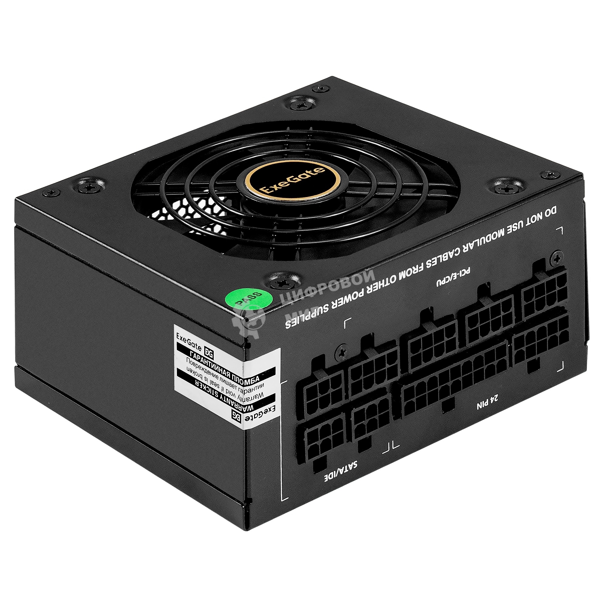 Блок питания 650W ExeGate M650 GOLD (SFX, APFC, КПД 90% (80 PLUS GOLD), 9см fan, 24pin, (4+4)pin, 2xPCI-E, 6xSATA, 3xIDE, 1xFDD, Full Cable Management, black, ATX adapter, Retail box)