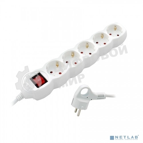 Удлинитель сетевой СТАРТ SP 5x3, 5 розетки, до 16А, 3 м, с заземлением, кнопка включения, белый