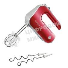 Миксер Bosch MFQ 40303 красный Мощность 500 Вт,. 5 скоростей. Турборежим. 2 насадки. Венчик для взбивания. Крюки для замешивания теста.