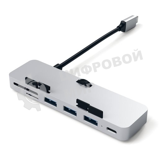 USB-концентратор Satechi Aluminum Type-C Clamp Hub Pro для new 2017 iMac и iMac Pro. Интерфейс USB-C. 3 разъема USB 3.0, 1 разъем USB-C, слоты для карты памяти SD, Micro SD, серебряный.