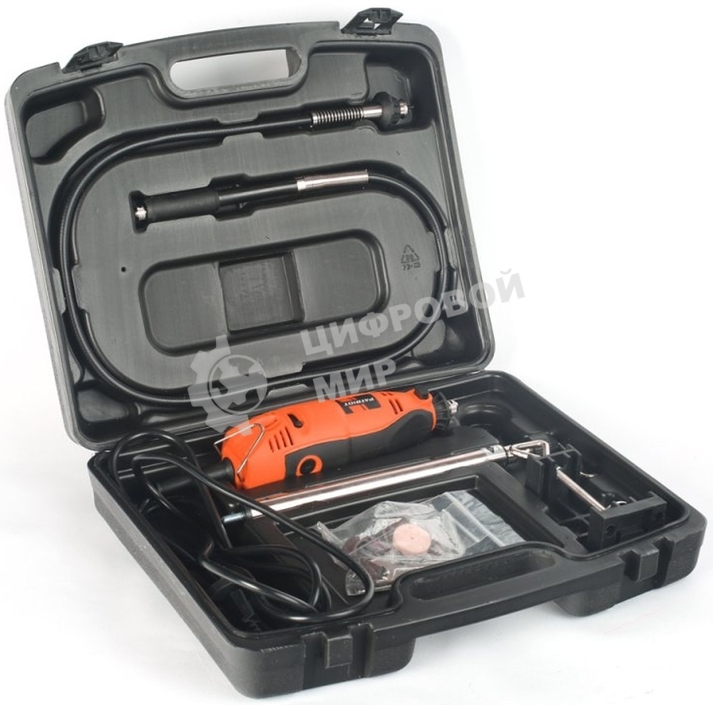 Прямошлифовальная машина (гравер) PATRIOT EE 160с гибким валом, 160Вт, 40 насадок в комплекте, кейс