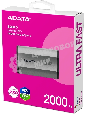 Внешний SSD ADATA SD810, 2TB, USB 3.2 Gen 2x2 Type-C, R/W 2000/2000, серебристый