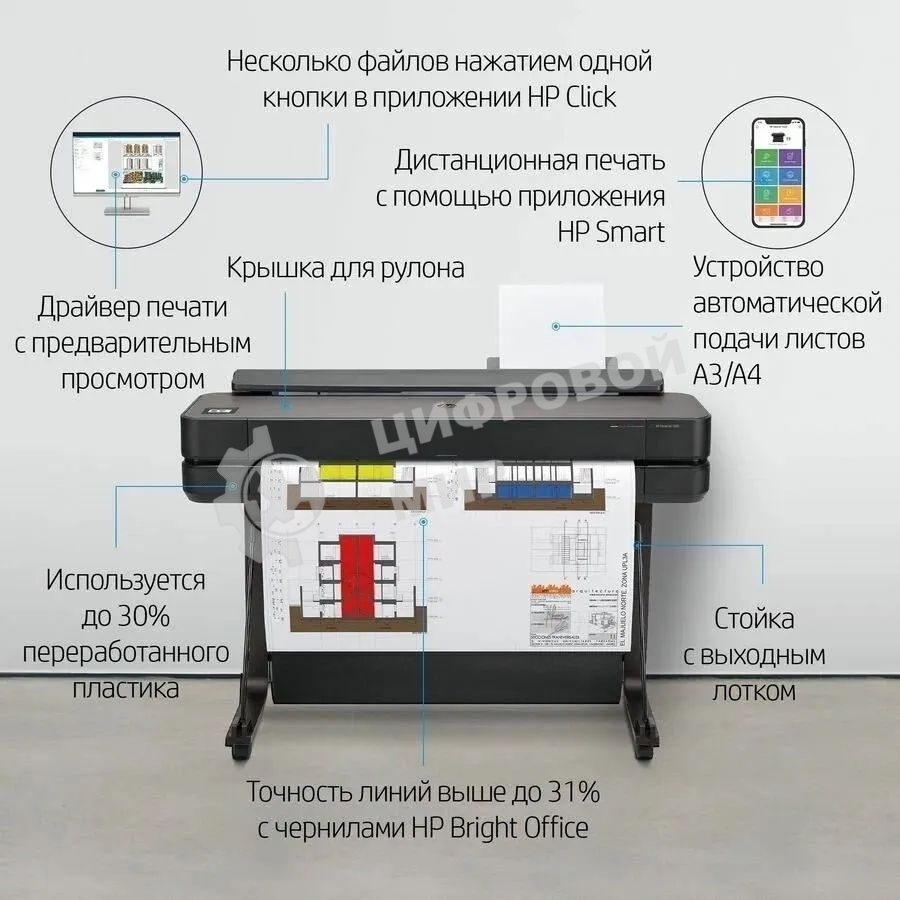 Плоттер струйный HP Designjet T630, A1, цветной, 24