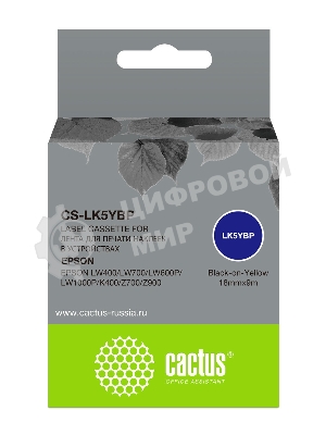 Картридж ленточный Cactus CS-LK5YBP черный, 18мм, 9м для Epson LW400/LW700/LW600P/LW1000P/K400/Z700/Z900