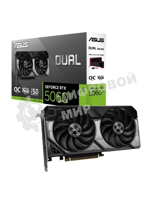 Видеокарта ASUS GeForce RTX 5060 Ti DUAL OC, 16 GB GDDR7, 128 bit, 3xDisplayPort, HDMI, GPU 2407 MHz