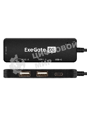 USB-концентратор 4-в-1 ExeGate DUB-211C (кабель-адаптер USB3.0 Type-C --> 2xUSB2.0, 1xUSB3.0 (5Gb/s), Type-C DATA (480MB/s), Plug&Play, черный)