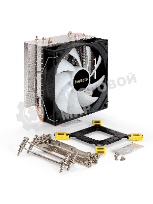 Кулер ExeGate Wizard EXX400V3-PWM.FRGB (Al+Cu, 4 тепл.трубки, LGA775/1150/1151/1155/1156/1200/1700/1851/AM2/AM2+/AM3/AM3+/AM4/AM5/FM1/FM2/754/939/940, TDP 140W, Fan 120mm, PWM, 800-1800RPM, Hydro bearing, 4pin, 11-24db, 540г, FRGB подсветка, с термопастой, на винтах, RTL)