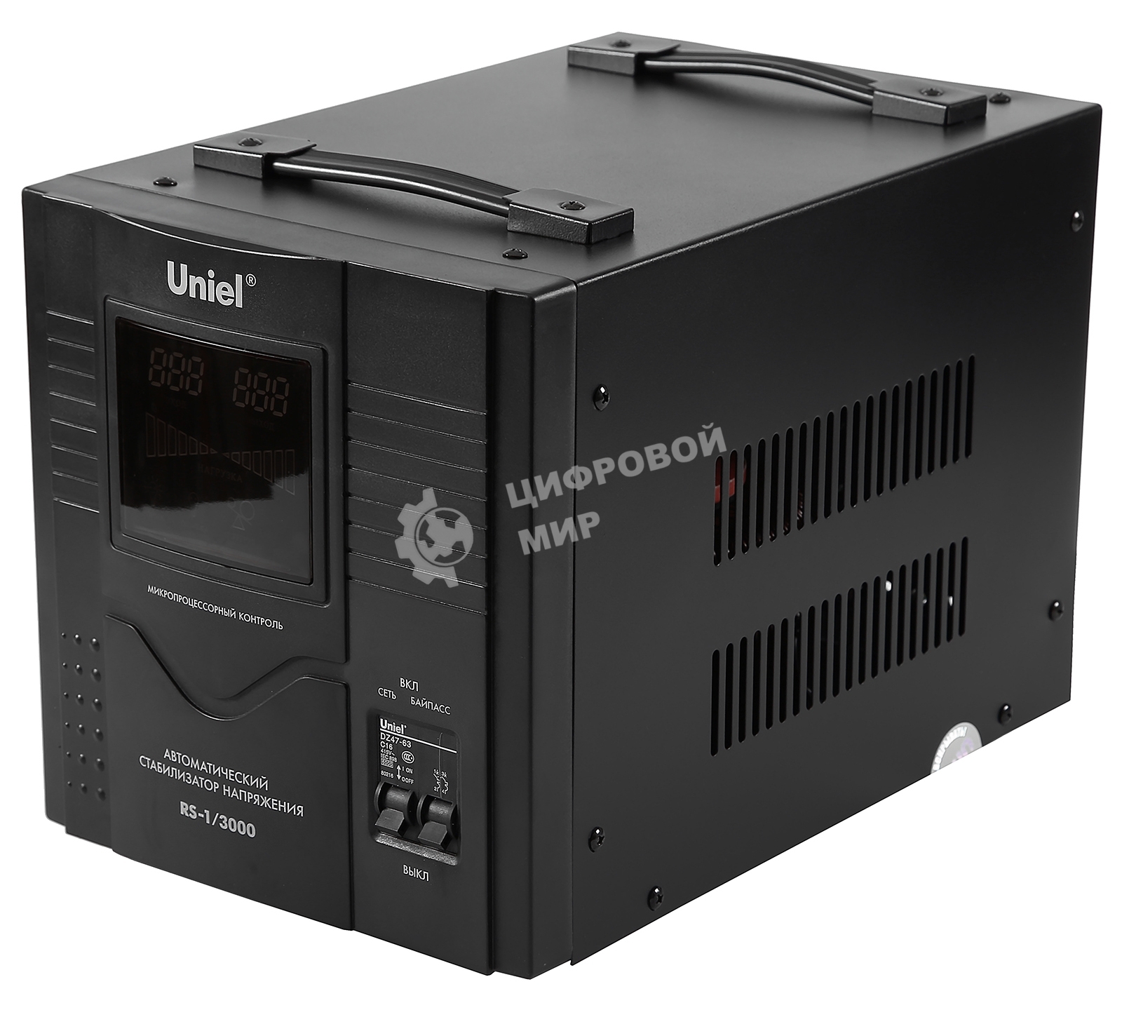 Стабилизатор UNIEL RS-1/3000 однофазный, цифровой 220В, 2400Вт, вх.140-260В
