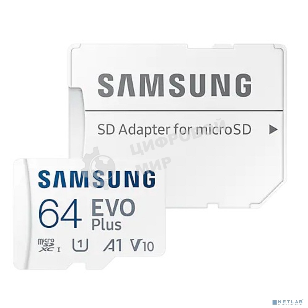 Флеш карта microSDXC 64GB Samsung EVO Plus Memory Card Samsung UHS-I U1 Class 10, Adapter, 130 MB/s, 10000 циклов, - 25°C to 85°C, RTL Samsung MB-MC64KA