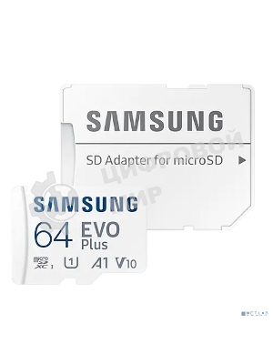 Флеш карта microSDXC 64GB Samsung EVO Plus Memory Card Samsung UHS-I U1 Class 10, Adapter, 130 MB/s, 10000 циклов, - 25°C to 85°C, RTL Samsung MB-MC64KA