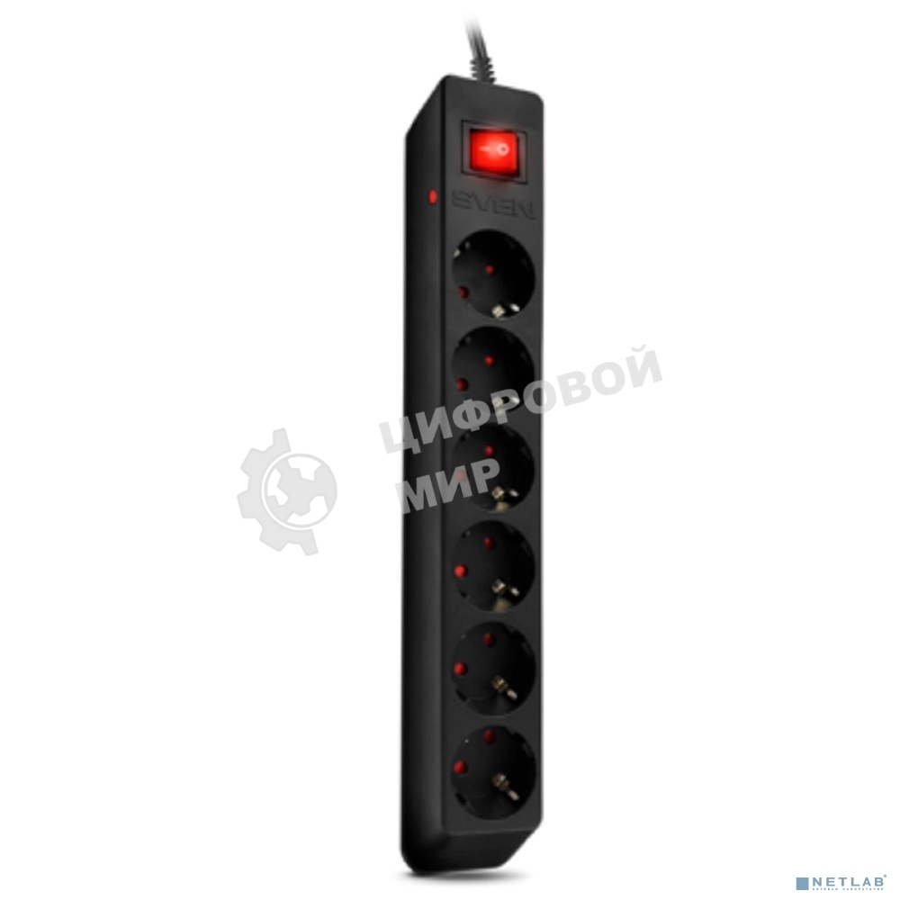 Сетевой фильтр Sven Optima 3,0 м (6 розеток с защитными шторками) черный, цветная коробка