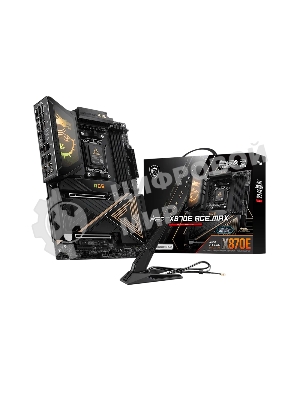 Материнская плата MSI MEG X870E ACE MAX, AM5, AMD X870E, 4xDDR5 (до 256 ГБ), 4xSATA, 5xM.2 (2xPCIe 5.0, 3xPCIe 4.0), 2xPCIe 5.0 x16, 1xPCIe x4, 1xHDMI, 1x5Gb LAN, 1x10Gb LAN, Wi-Fi 7, Bluetooth 5.4, 2xUSB-C 40Gbps (USB4), 2xUSB-C 20Gbps, 2xUSB-A 10Gbps, 7xUSB-A 5Gbps, 3x3.5 мм + S/PDIF оптический, 7.1, чёрный, с подсветкой, ATX