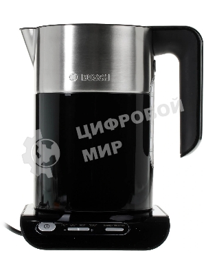 Чайник электрический Bosch TWK8613 черный/серебристый, 1.5 л, 2400 Вт, скрытый нагревательный элемент, поддержание температуры