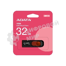 Флешка USB ADATA С008 (AC008-32G-RKD), 32Gb, USB 2.0, R/W 15/5, черный/красный