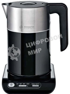 Чайник электрический Bosch TWK8613 черный/серебристый, 1.5 л, 2400 Вт, скрытый нагревательный элемент, поддержание температуры