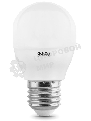 Лампа светодиодная Gauss Elementary 6Вт цок.:E27 шар 220B 3000K св.свеч.бел.теп. (упак.:10шт) (53216)