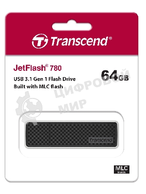 Флешка USB Transcend JetFlash 780 (TS64GJF780), 64Gb, USB 3.2 Gen 1 (USB 3.0), R/W 210/140, черный/серебристый