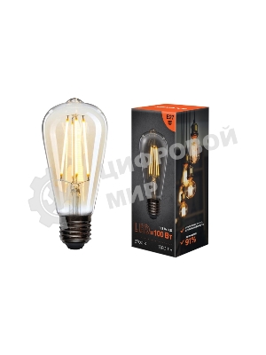 Лампа светодиодная филаментная Rexant Груша ST64 11.5 Вт 1380 Лм 2700K E27 прозрачная колба