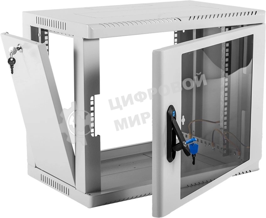 Шкаф коммутационный ЦМО (ШРН-9.500) настенный 9U 600x529 мм пер. дв. стекл. 200 кг серый 470 мм 180 град.