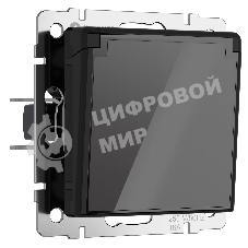 Розетка влагозащ. с зазем. с защит. крышкой и шторками (черный акрил)