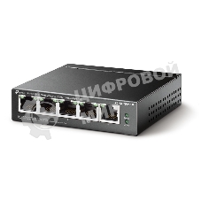 Коммутатор 5-Port 10/100Mbps Unmanaged Switch with 4-Port PoE, meta case, desktop mount, PoE budget 41W.