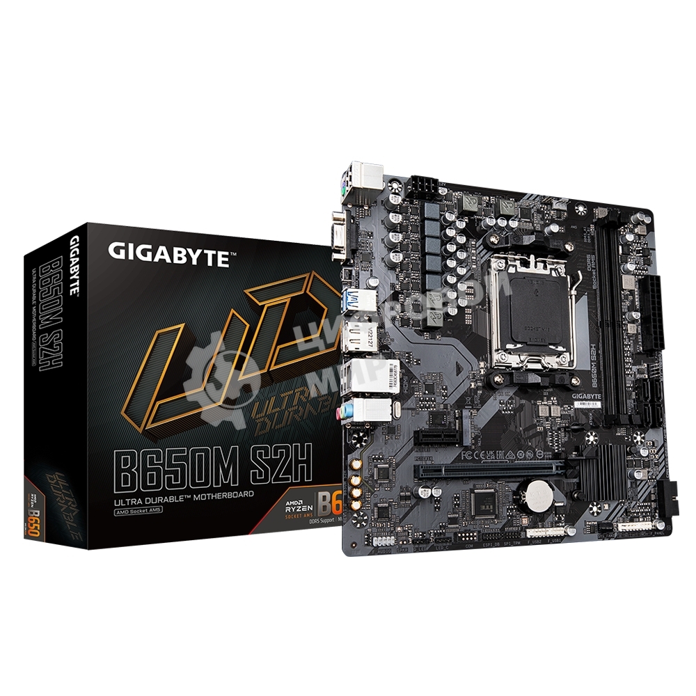 Материнская плата Gigabyte B650M S2H (V1.2/V1.4), AM5, AMD B650, 2xDDR5, 4xSATA, 1xM.2, 1xPCI-E 4.0 x16, 3xUSB-A 3.2 Gen 1, 1xUSB-C 3.2 Gen 1, 1x 1Gb LAN, 3x3.5 мм, 7.1, Micro-ATX
