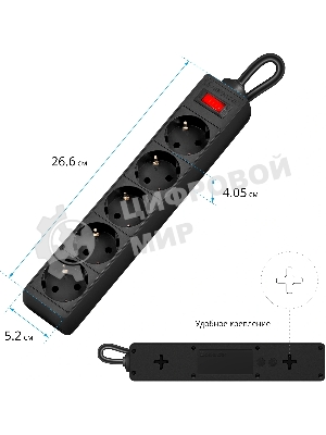 Сетевой фильтр Defender ES, 3.0 м, 5 розеток, черный