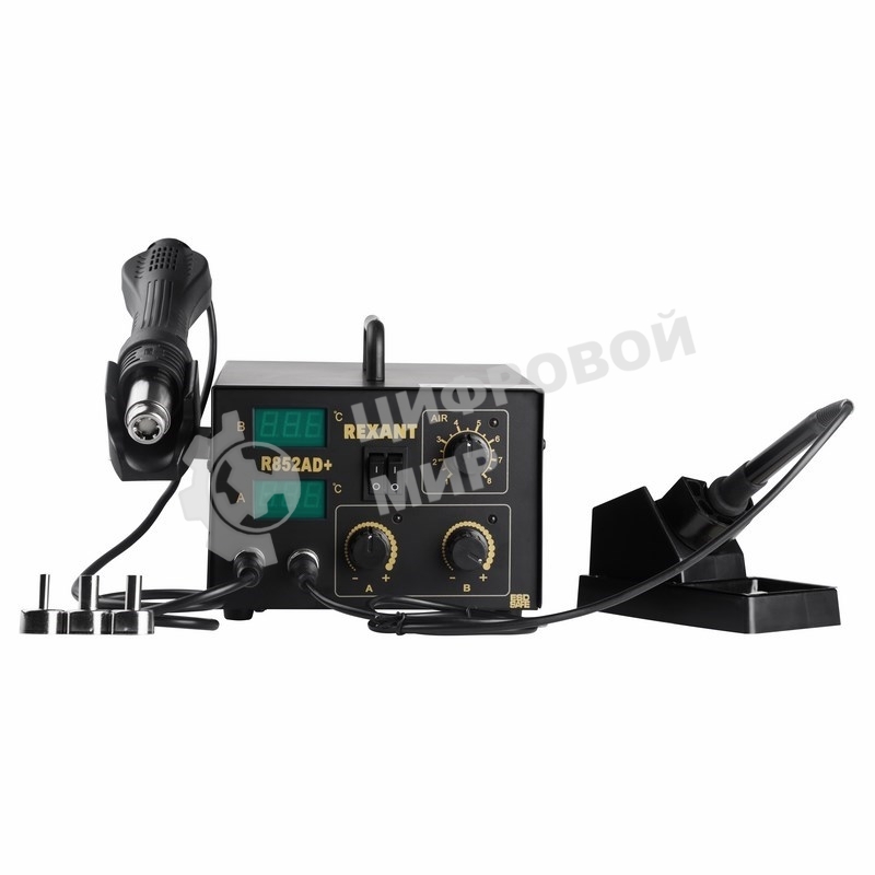 Паяльная станция Rexant, 2 в 1: паяльник+термофен, с цифровым дисплеем, 100-480 °С