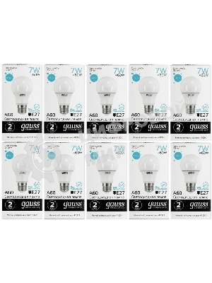 Лампа светодиодная Gauss Elementary 7Вт цок.: E27 груша 220B 6500K св. свеч. белый хол. A60 (упак.: 10 шт)