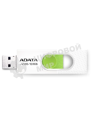 Флешка USB ADATA UV320 (AUV320-128G-RWHGN), 128Gb, USB 3.2 Gen1, R/W 100/30, белый/зеленый