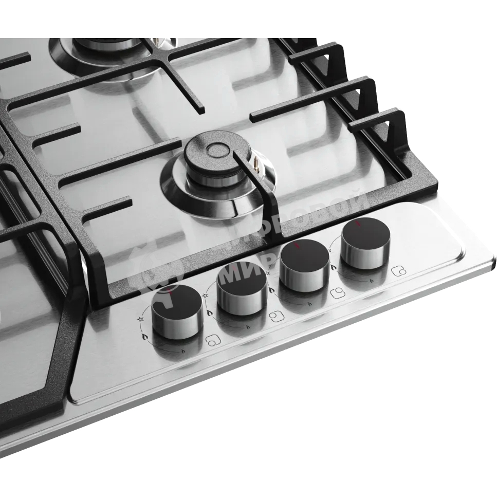 Варочная панель Kuppersberg FS 66 X газ, High-Tech, 58 см, автоматический электроподжиг, газ-контроль, форсунки под сжиженый газ, SABAF конфорки, чугунные решетки, цвет нержавеющая сталь, цвет фурнитуры черный