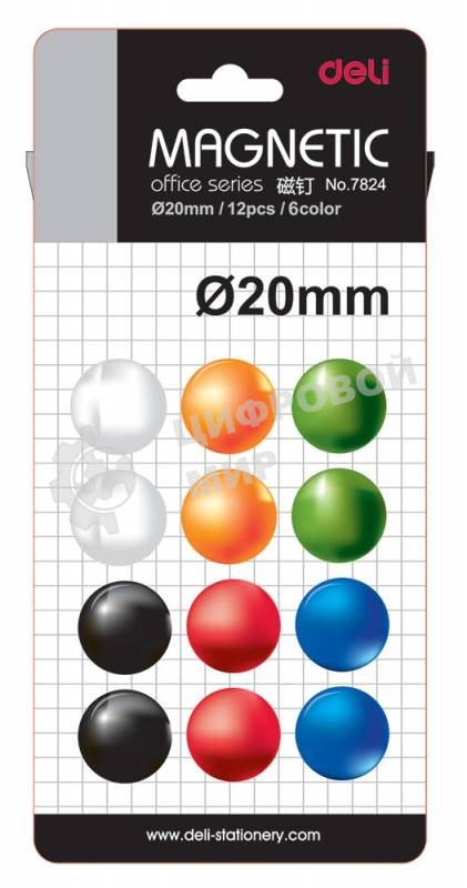 Магнит для досок Deli E7824 ассорти d=20мм круглый (упаковка: 12шт)