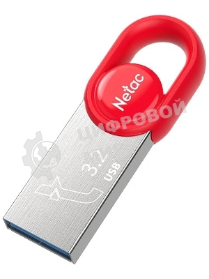 Флешка USB Netac UM2 (NT03UM2N-064G-32RE), 64Gb, USB 3.0, R/W 130/50, серебристый/красный