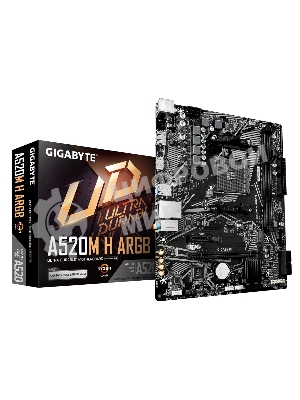 Материнская плата Gigabyte A520M H ARGB, AM4, AMD A520, 2xDDR4, 4xSATA, 1xM.2, 1xPCIe 3.0 x16, 1xPCIe x1, 1xHDMI, 1xDP, 1x1Gb LAN, 4xUSB-A 5Gbps, 2xUSB-A 2.0, 1xPS/2, 3x3.5 мм, 7.1, mATX