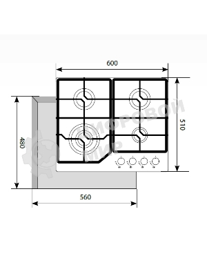 Газовая варочная панель LEX GVG 640-1 BLгазовая 1000-3500Вт 4конфорки газ контроль