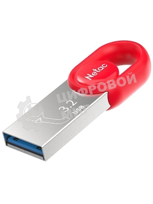 Флешка USB Netac UM2 (NT03UM2N-064G-32RE), 64Gb, USB 3.0, R/W 130/50, серебристый/красный