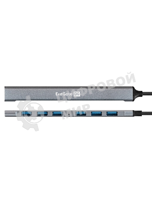 USB-концентратор 7-в-1 ExeGate DUB-761C3 (кабель-адаптер USB Type-A + Type-C --> 6xUSB2.0, 1xUSB3.0, Plug&Play, серебристый)