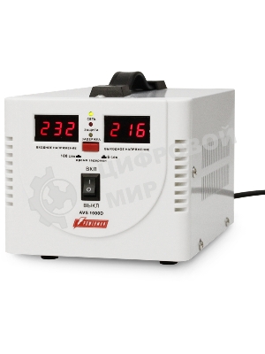 Стабилизатор напряжения Powerman AVS-D Voltage Regulator 1000VA, Digital Indication, 2x Schuko Outlets, 1m Power Cord, 230V, 1 year warranty, белый