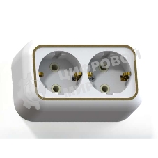 Розетка Кунцево-Электро 2-м ОП Валентина РА16-826 с заземл. белый/зол.