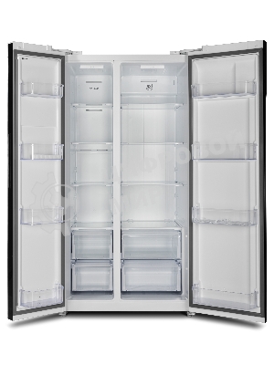 Холодильник Hyundai CS6503FV белое стекло двухкамерный 407/205л морозилка сбоку, No Frost, Side by Side