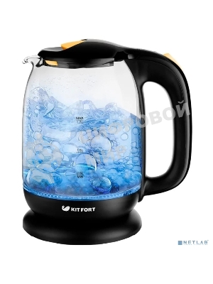 Чайник электрический Kitfort КТ-625-4 1.7л. 2200Вт черный/желтый (корпус: стекло)