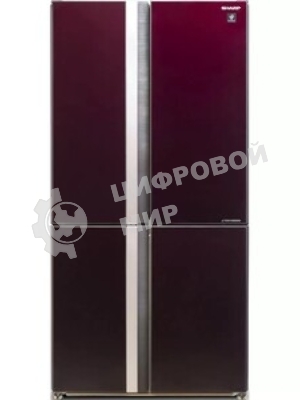 Холодильник Sharp SJ-GX98PRD темно-бордовый стекло трехкамерный Side by Side 394/211л морозилка снизу, No Frost, Side by Side