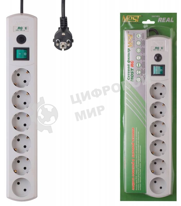 Сетевой фильтр Most RG 5м (6 розеток) белый (коробка)